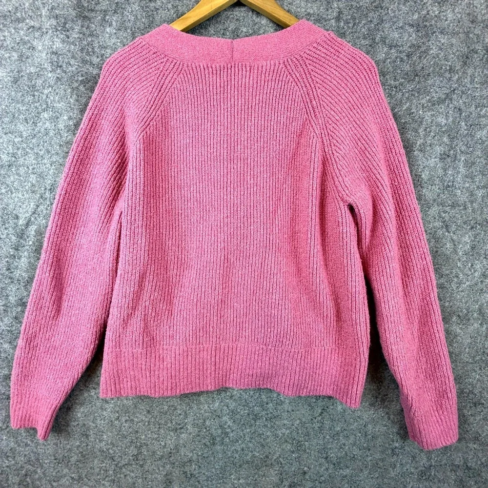Old Navy Cardigan Sweater Women Large Pink Ribbed Oversized Slouchy Button Front - Picture 2 of 6